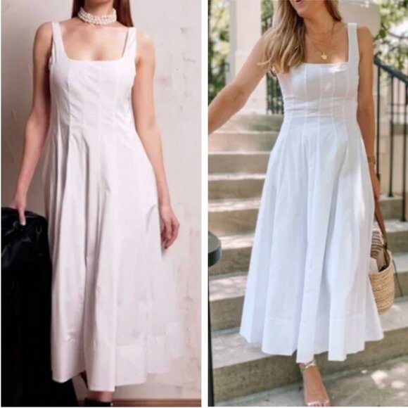 STAUD Dresses & Skirts - NEW STAUD Wells Midi Dress Sz4/8 White Classic Cotton Best Party Wedding